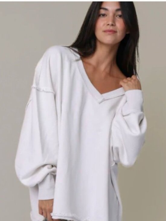 NATURAL LIFE Tops - Natural Life Oversized Kick Back Cotton V-Neck Pullover Sweatshirt Sz S/M